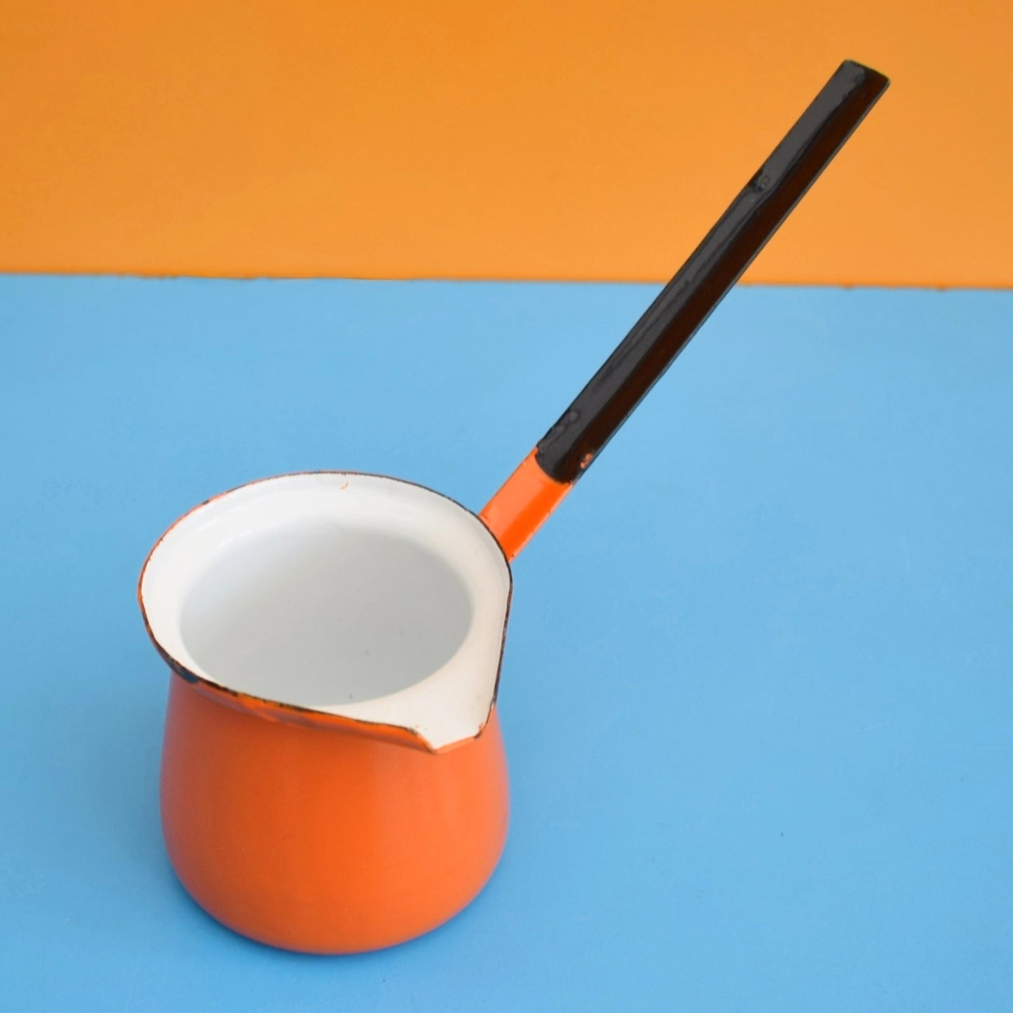 Vintage 1960s Enamel Ladle / Turkish Coffee Pot - Orange