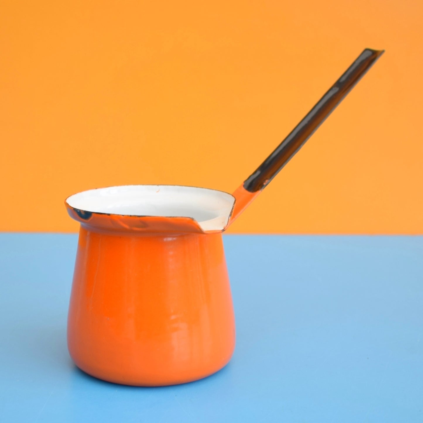 Vintage 1960s Enamel Ladle / Turkish Coffee Pot - Orange