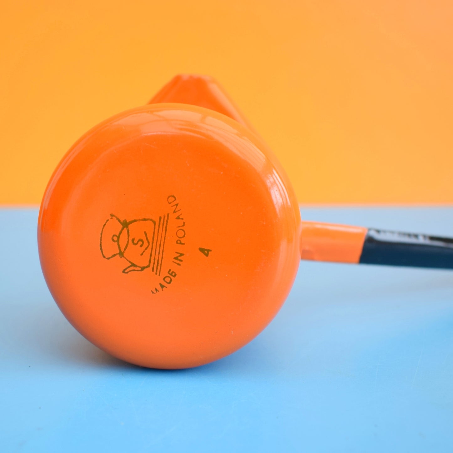 Vintage 1960s Enamel Ladle / Turkish Coffee Pot - Orange