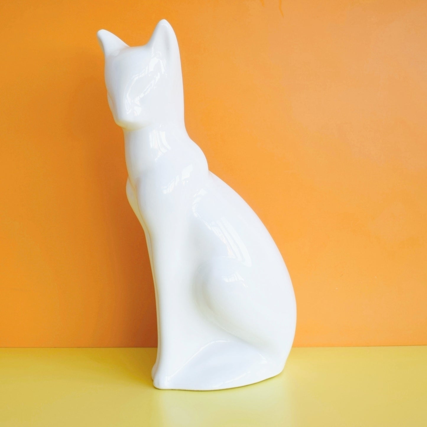 Vintage 1980s Large Cat Ornament - Heals Cat Style - White Gloss