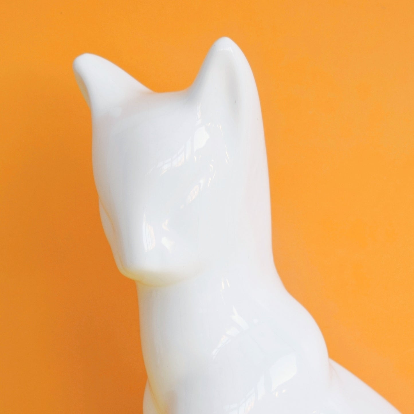 Vintage 1980s Large Cat Ornament - Heals Cat Style - White Gloss