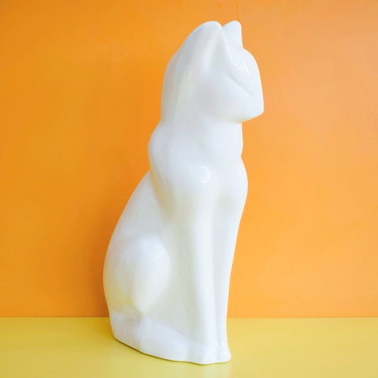 Vintage 1980s Large Cat Ornament - Heals Cat Style - White Gloss