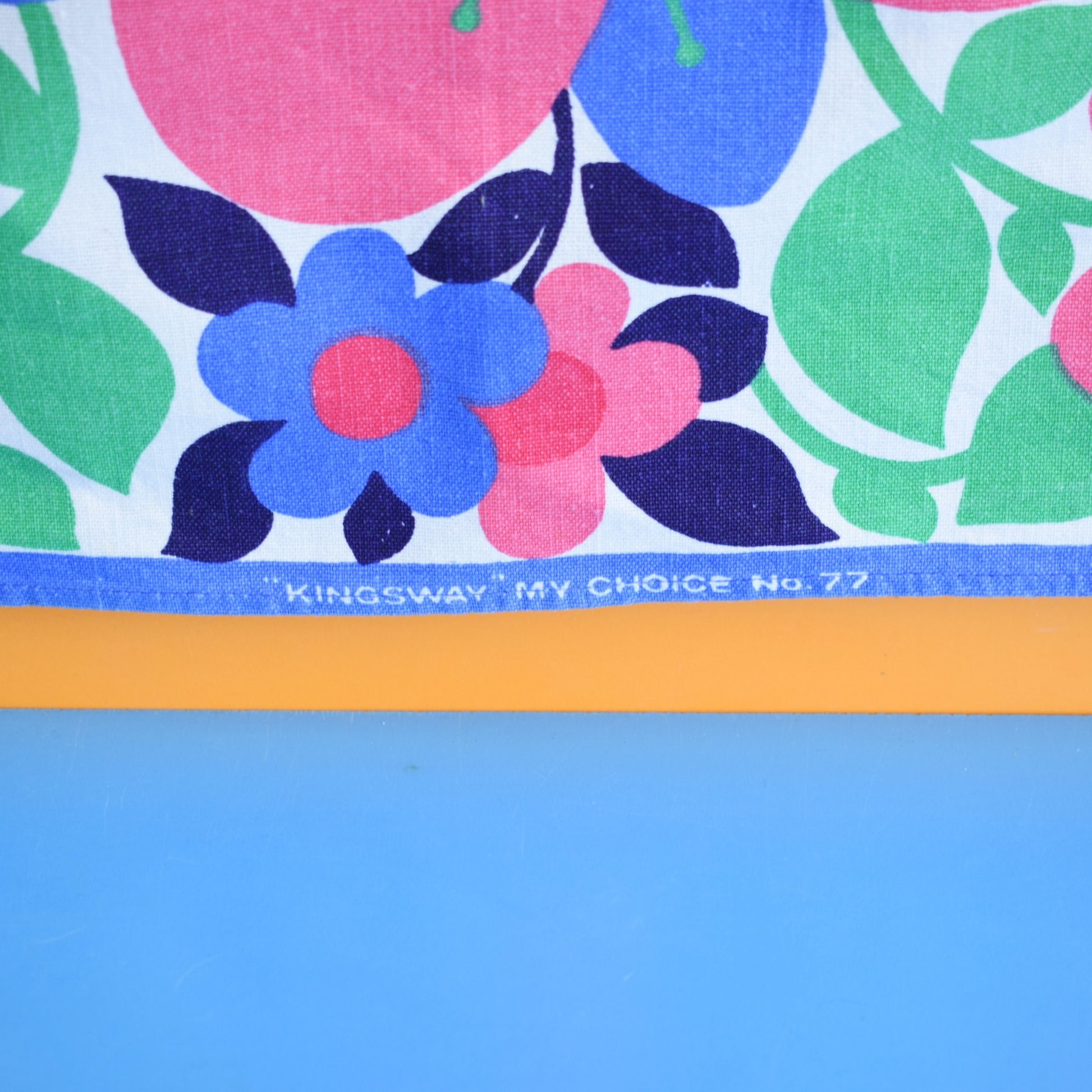 Vintage 1970s Tea Towel - Flower Power - Pink & Blue by Pineapple Retro