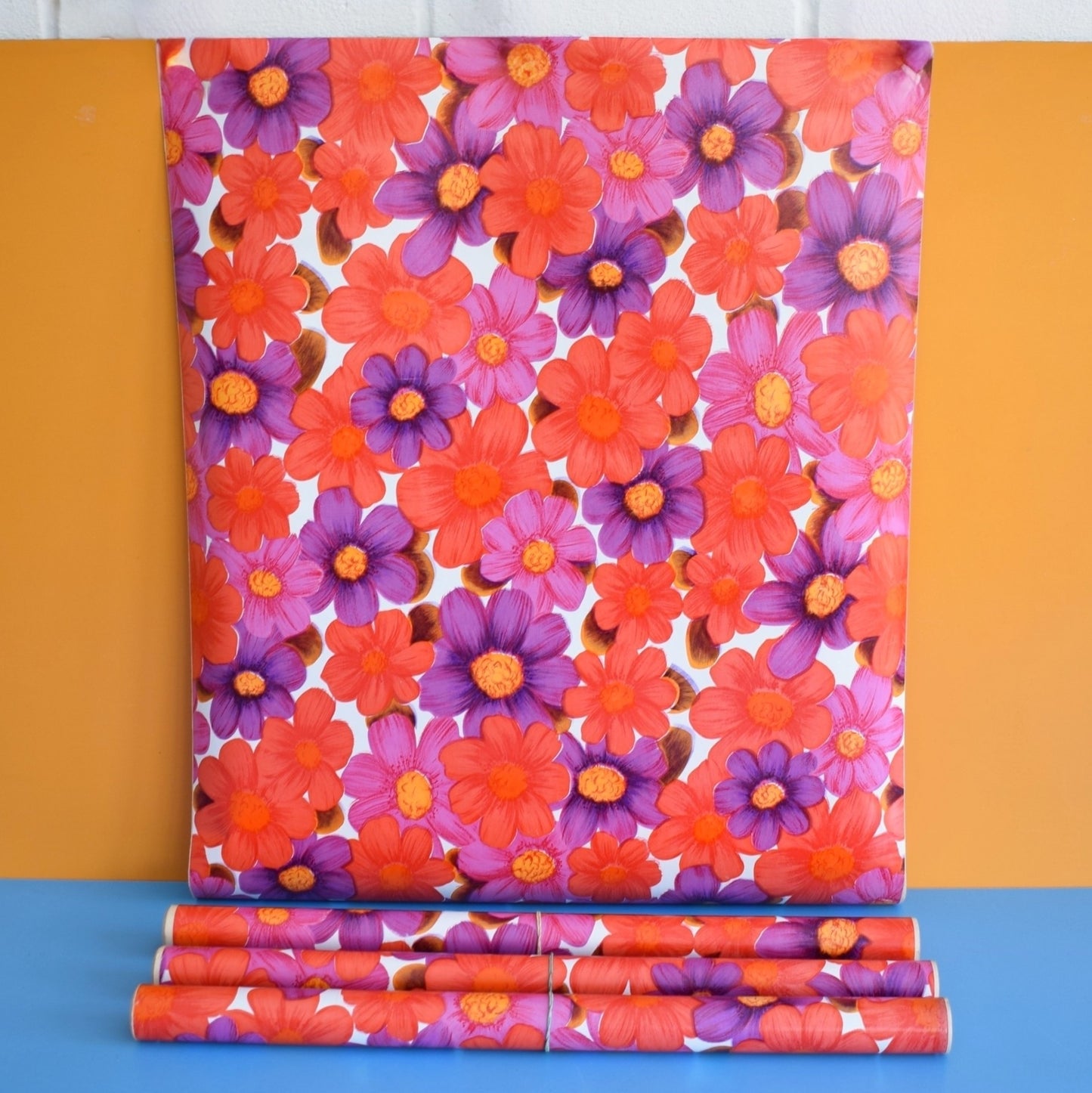Vintage 1970s Sticky Plastic / Fablon Roll - Flower Power - Pink by Pineapple Retro
