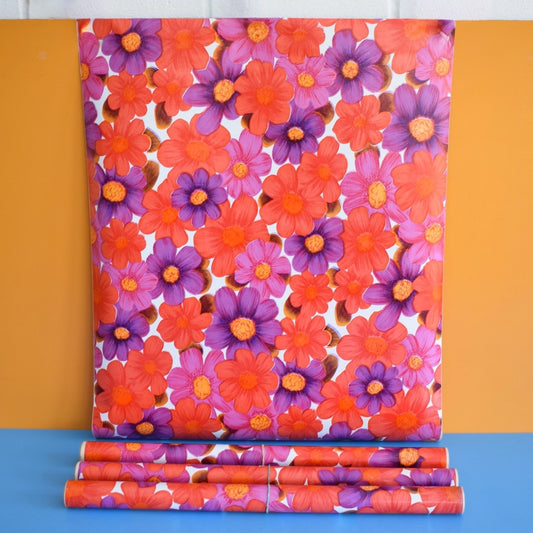 Vintage 1970s Sticky Plastic / Fablon Roll - Flower Power - Pink by Pineapple Retro