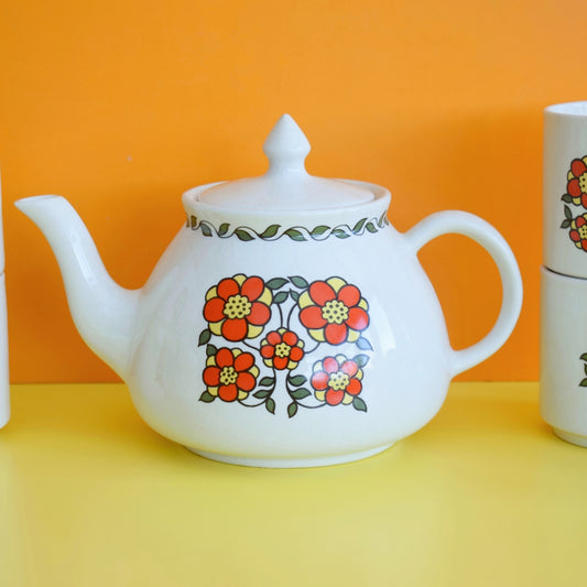 Vintage 1960s Taunton Vale Teapot - Flower Power - Orange .