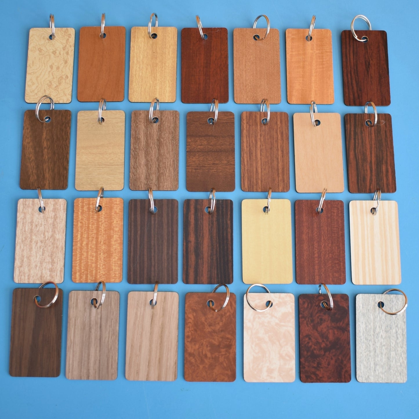 Vintage 1960s Wood Effect Formica Sample Keyring's - Great Gifts by Pineapple Retro