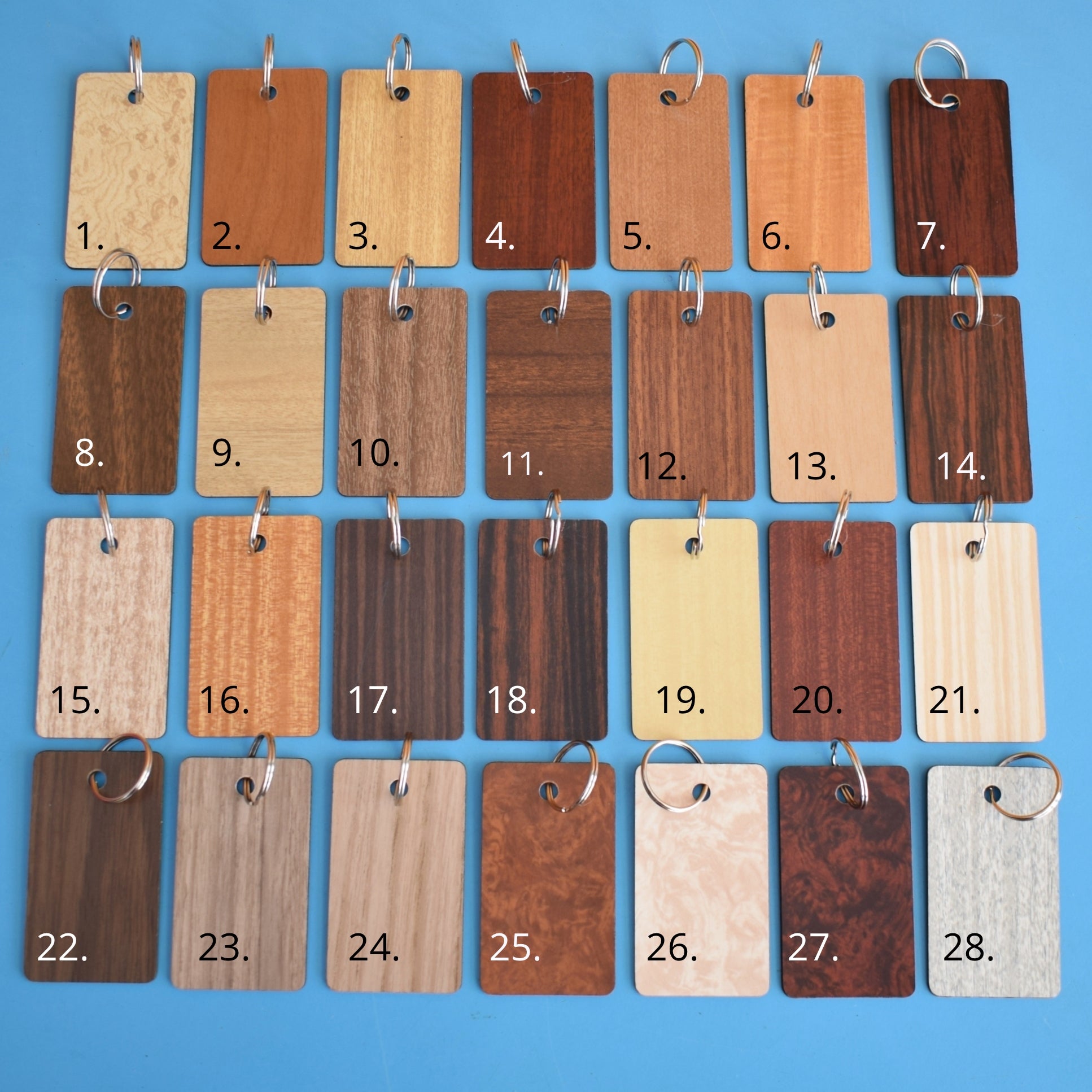 Vintage 1960s Wood Effect Formica Sample Keyring's - Great Gifts by Pineapple Retro