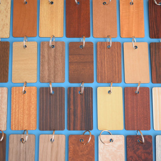 Vintage 1960s Wood Effect Formica Sample Keyring's - Great Gifts