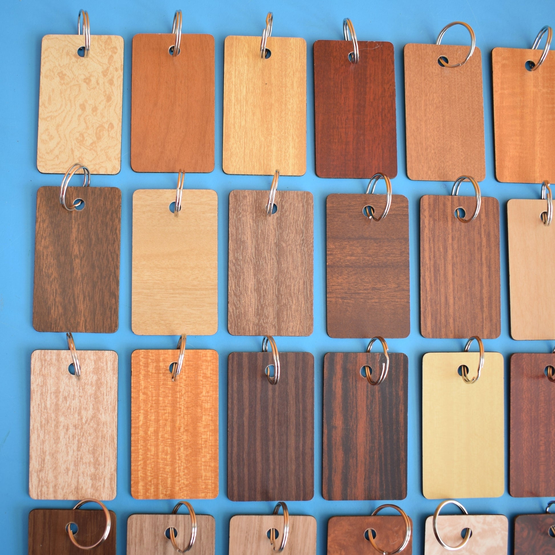 Vintage 1960s Wood Effect Formica Sample Keyring's - Great Gifts by Pineapple Retro