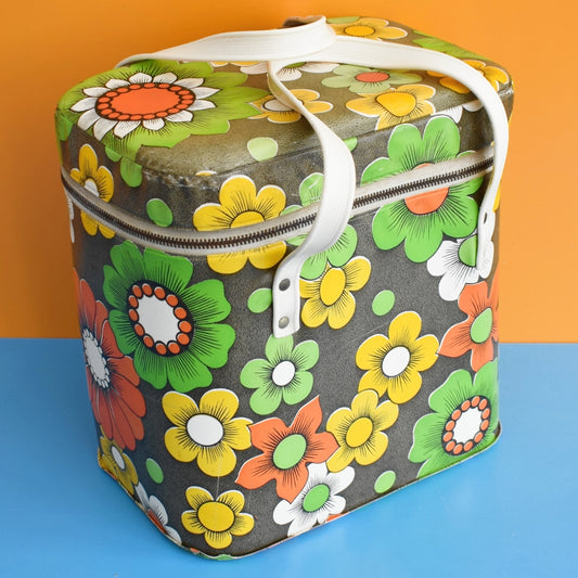 Vintage 1960s Vinyl Cool box or Bag - Flower Power - Green, Yellow & Orange by Vintage