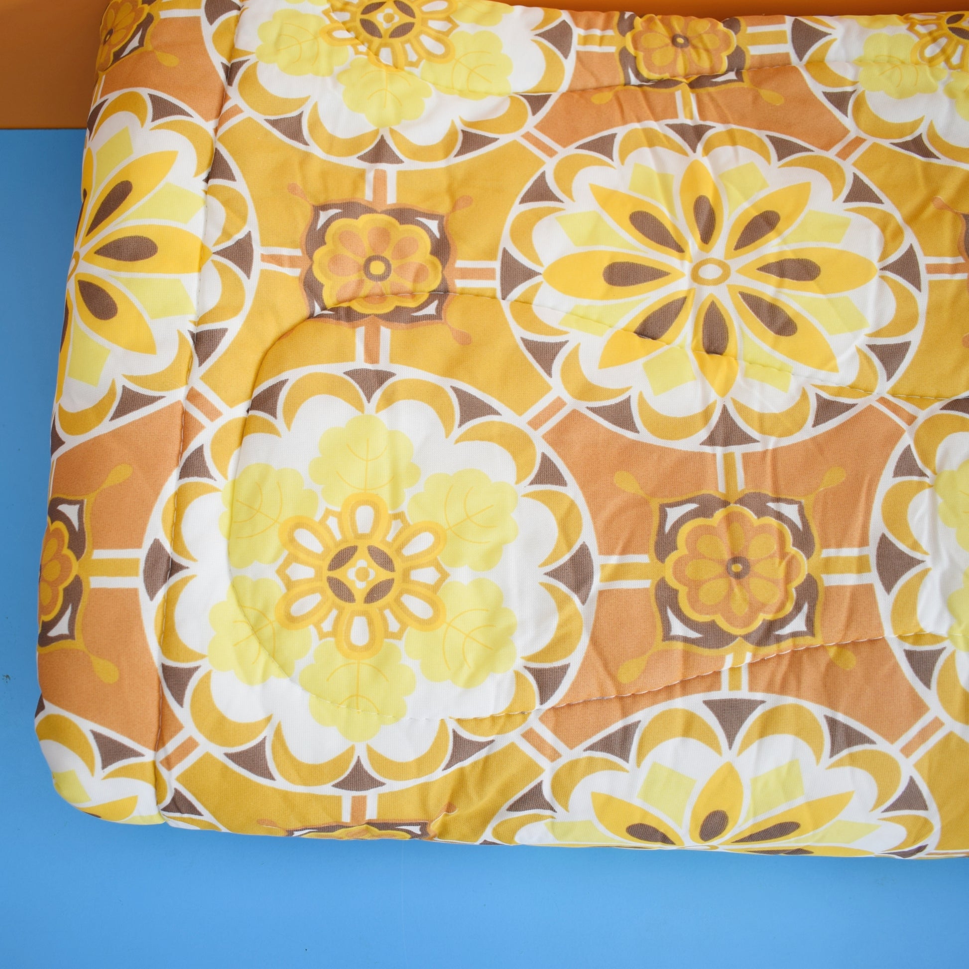 Vintage 1960s Eiderdown / Throw - Flower Power - Mustard Yellow / Brown by Vintage