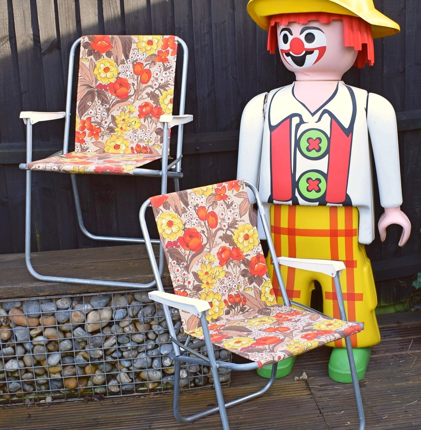 Vintage 1970s Garden Chair - Orange Floral Pair