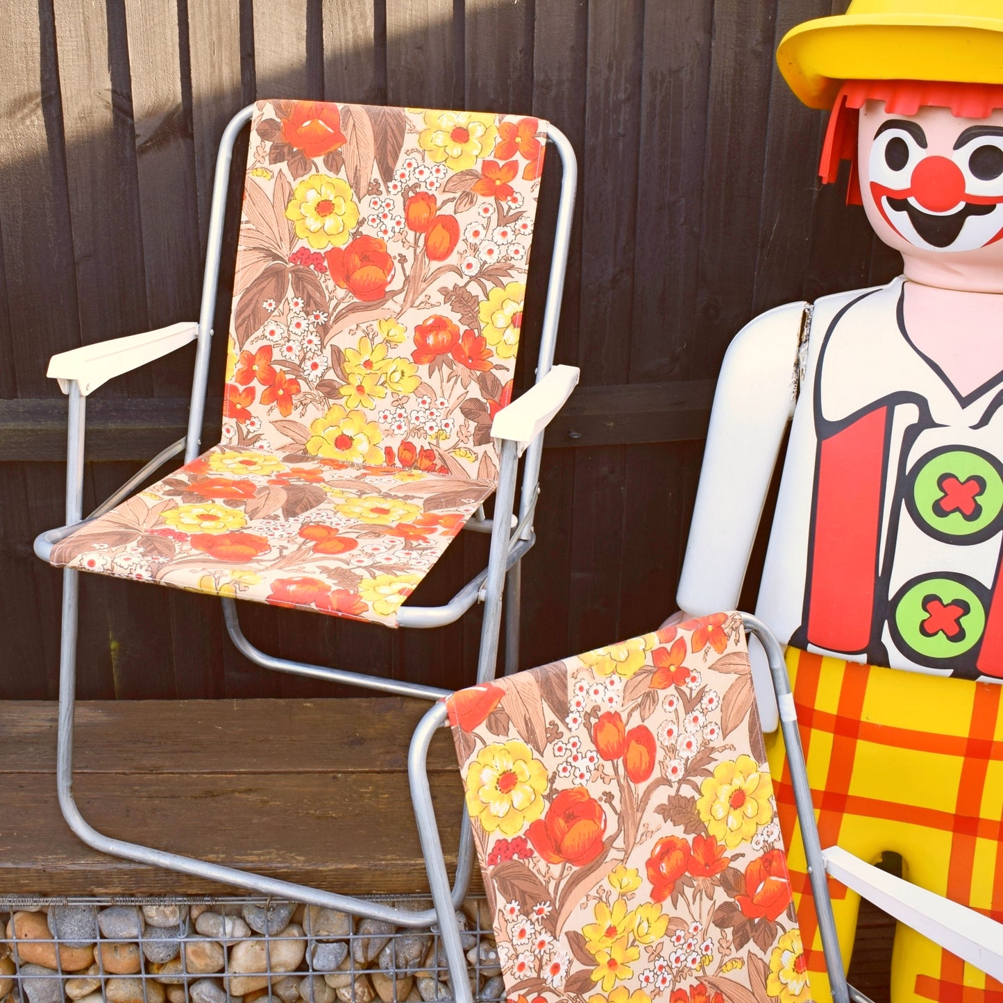 Vintage 1970s Garden Chair - Orange Floral Pair