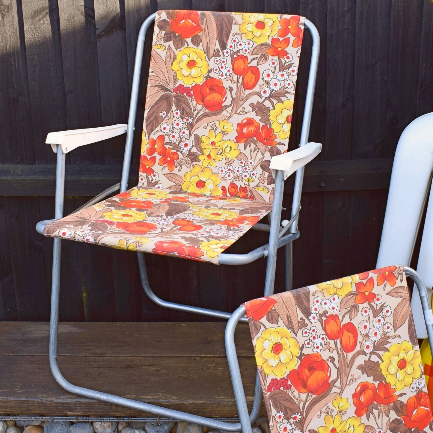 Vintage 1970s Garden Chair - Orange Floral Pair