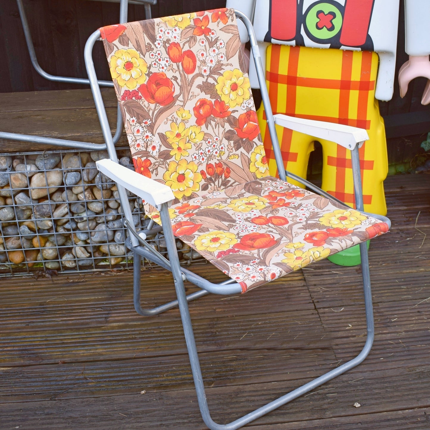 Vintage 1970s Garden Chair - Orange Floral Pair