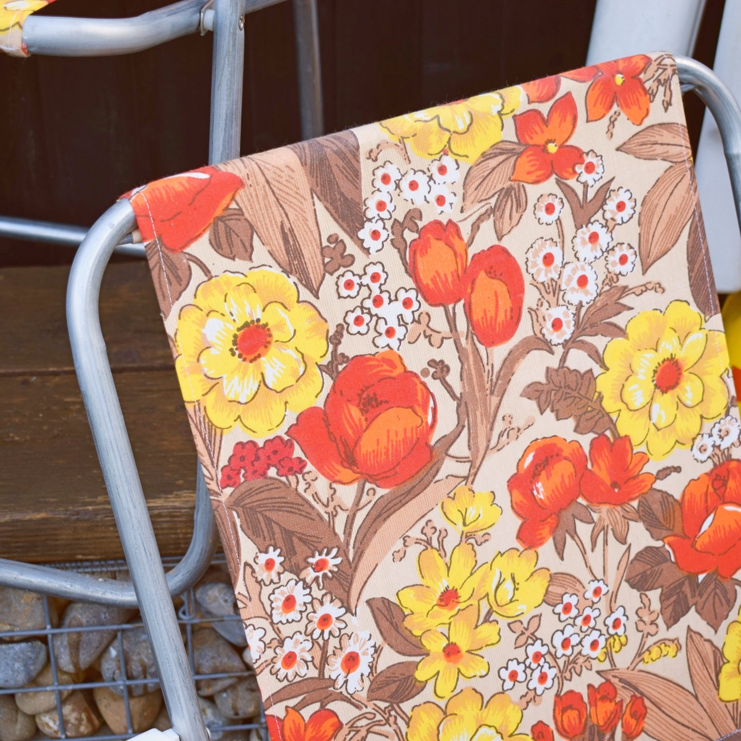 Vintage 1970s Garden Chair - Orange Floral Pair