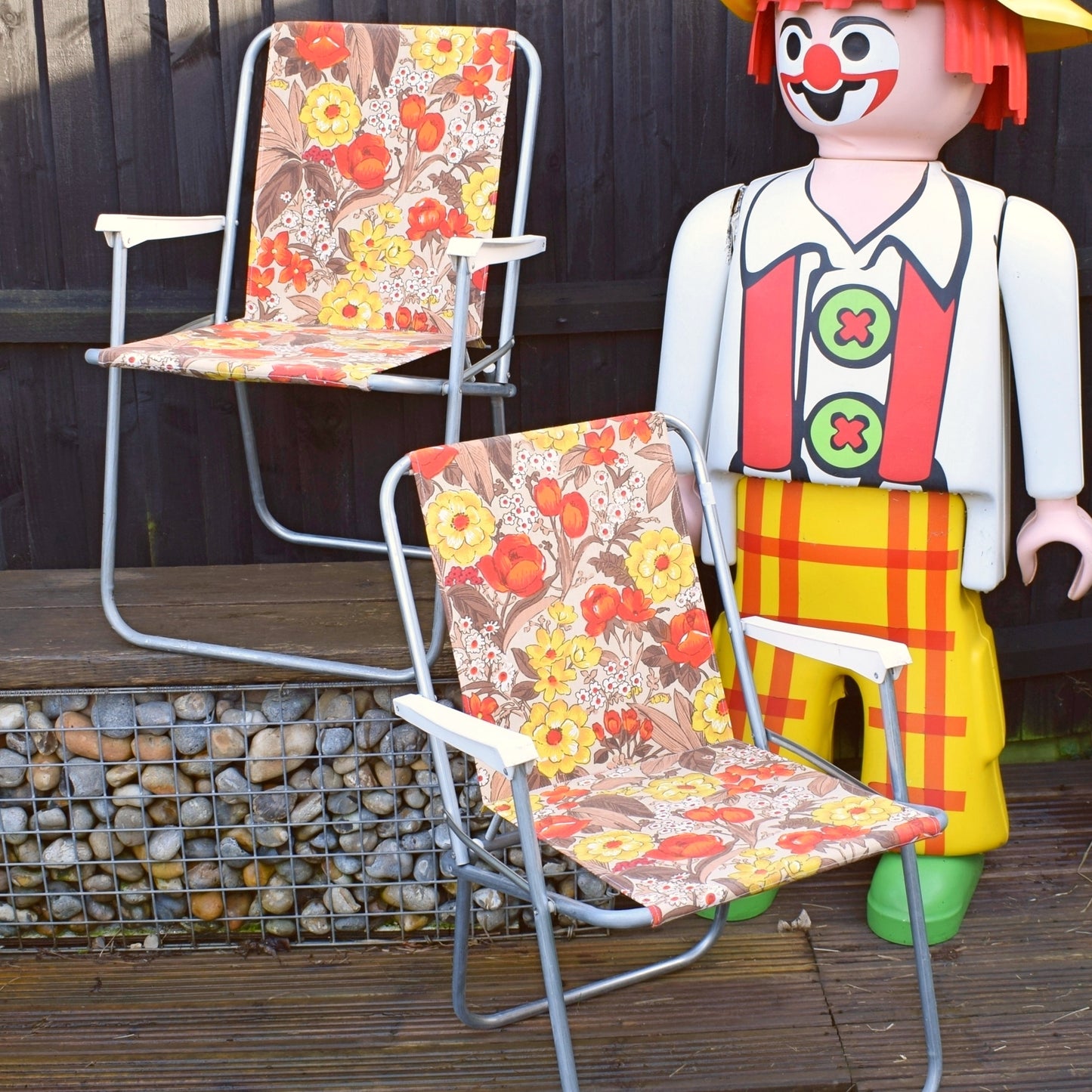 Vintage 1970s Garden Chair - Orange Floral Pair