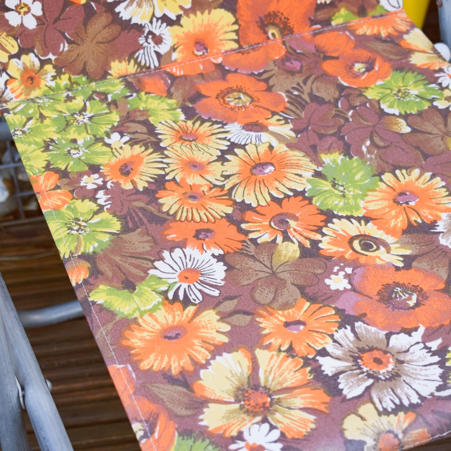 Vintage 1970s Garden Chair - Floral - Orange Brown Green