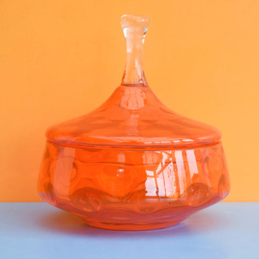 Vintage 1960s Bon Bon Glass Candy Jar - Large- Orange
