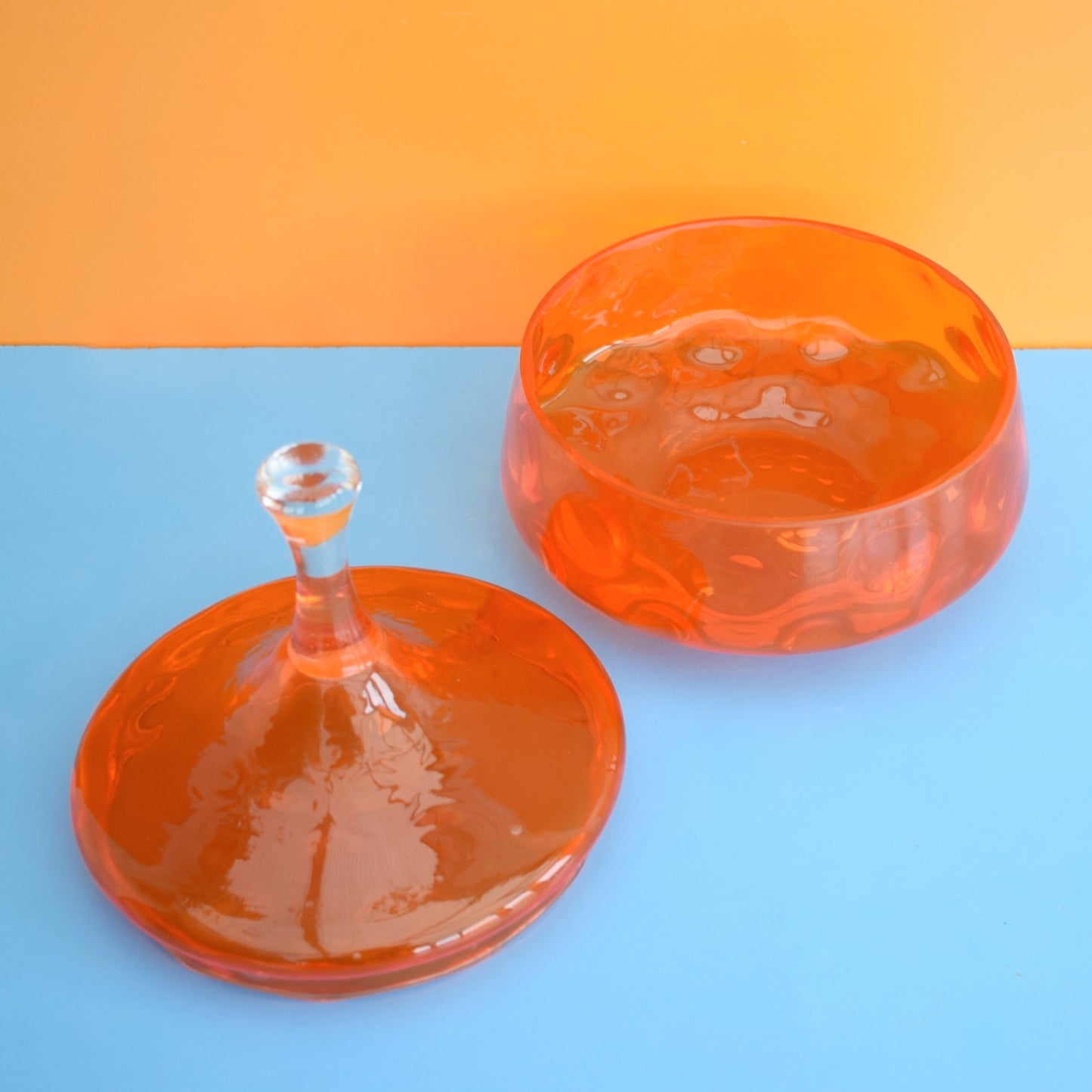 Vintage 1960s Bon Bon Glass Candy Jar - Large- Orange