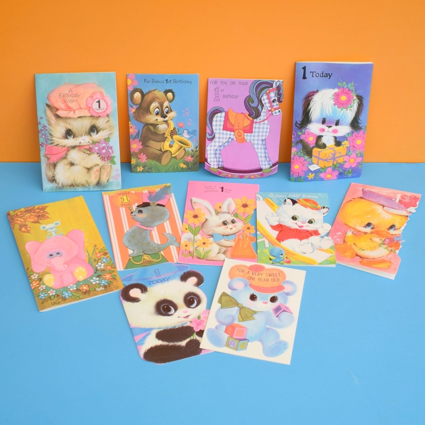 Vintage 1970s Used Birthday Greeting Cards - Animals - Great To Frame/ Craft