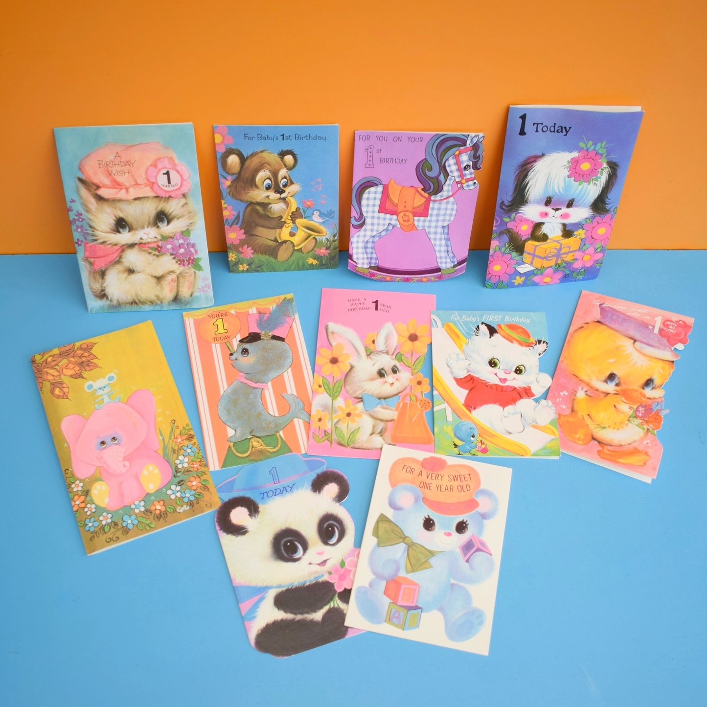 Vintage 1970s Used Birthday Greeting Cards - Animals - Great To Frame/ Craft