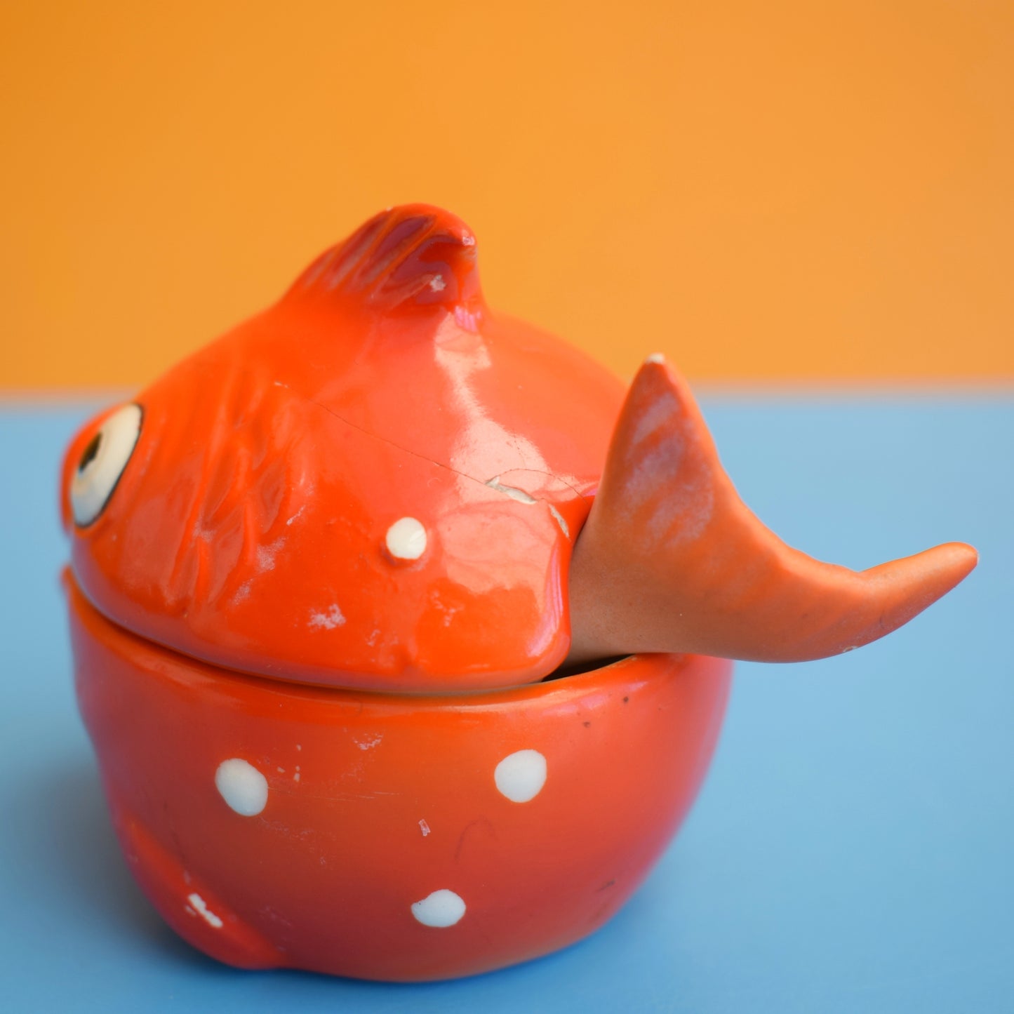 Vintage 1960s Goebel Fish Salt / Condiment Pot - Orange A/F by Pineapple Retro