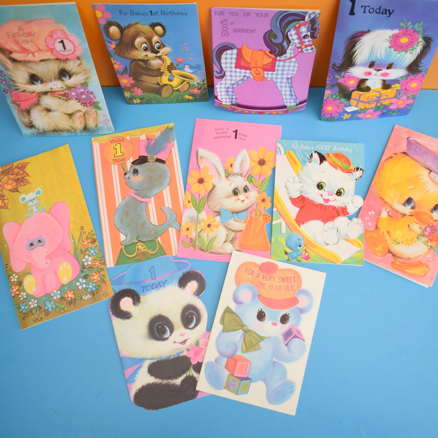 Vintage 1970s Used Birthday Greeting Cards - Animals - Great To Frame/ Craft