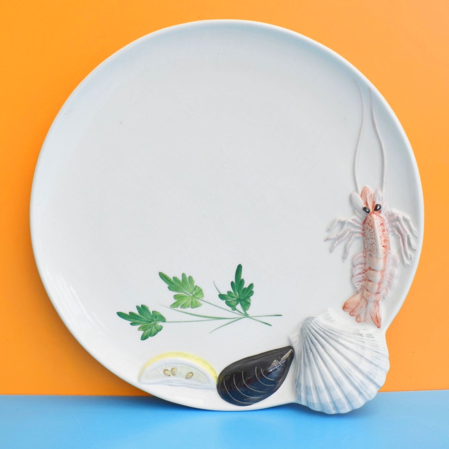 Vintage 1980s Seafood Platter - Majolica - Italian