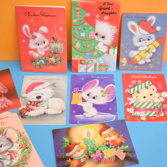 Vintage 1980s Used Christmas Greeting Cards - Animals - Great To Frame/ Craft