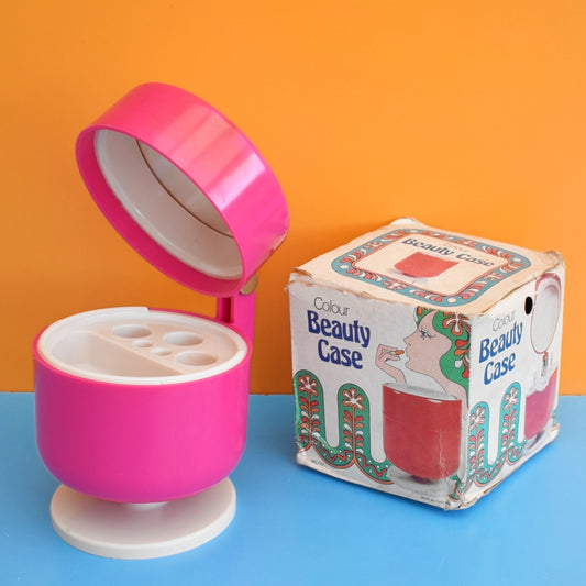 Vintage 1970s Plastic Beauty Case- Dressing Table Set - Pink