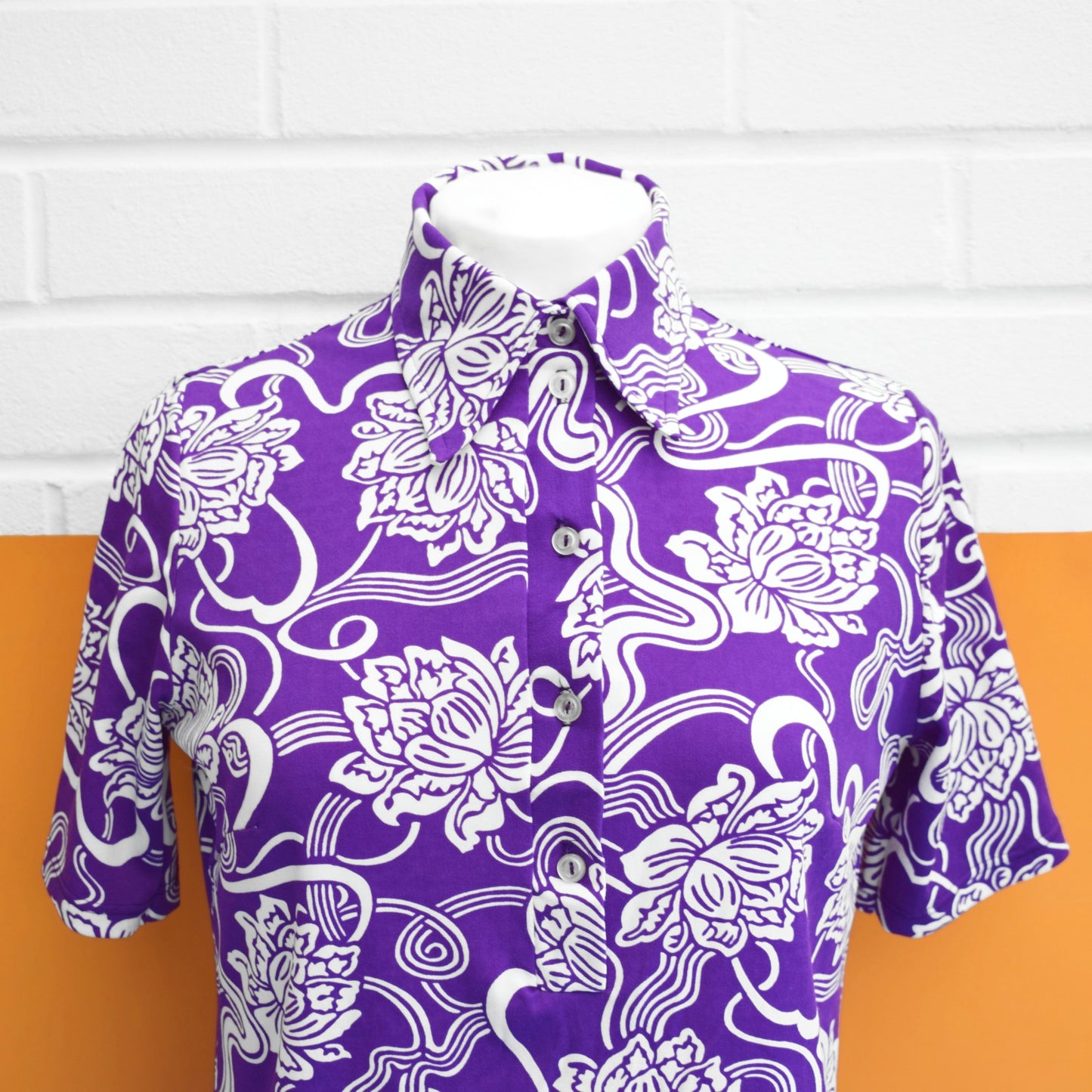 Vintage 1970s Vibrant Purple & White Lotus Top - Miss Ladybird by Pineapple Retro