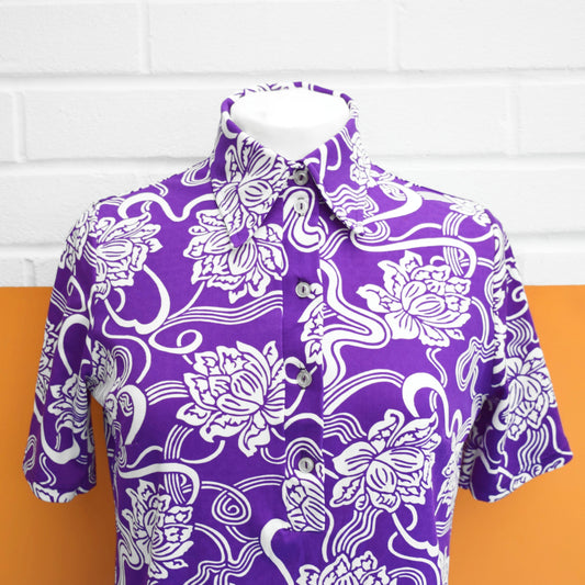 Vintage 1970s Vibrant Purple & White Lotus Top - Miss Ladybird by Pineapple Retro