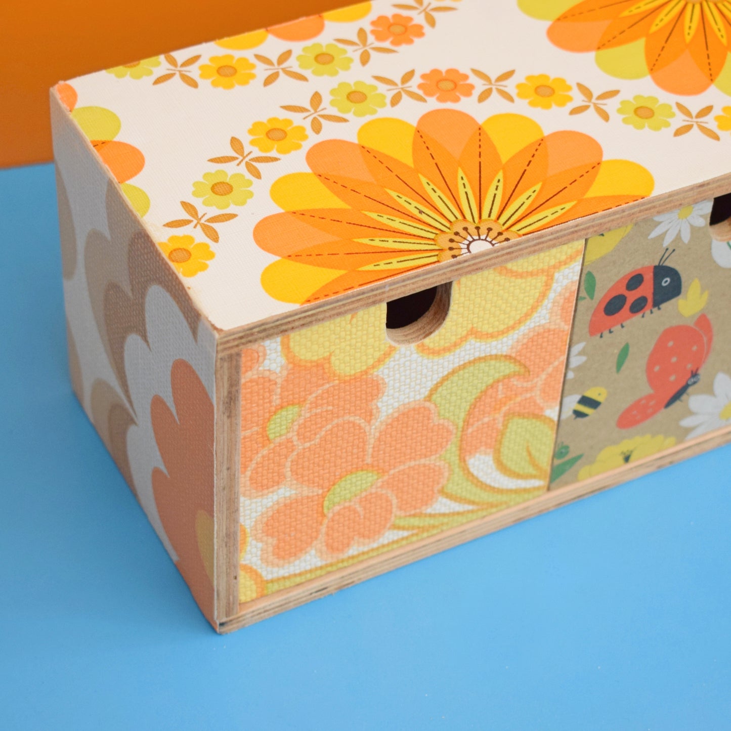 Retro Wooden Long Drawer Unit - Vintage Wallpapers - Patchwork