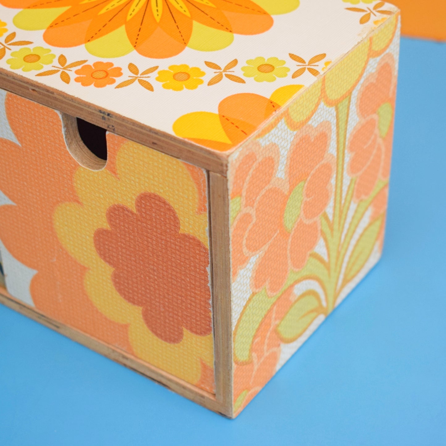 Retro Wooden Long Drawer Unit - Vintage Wallpapers - Patchwork