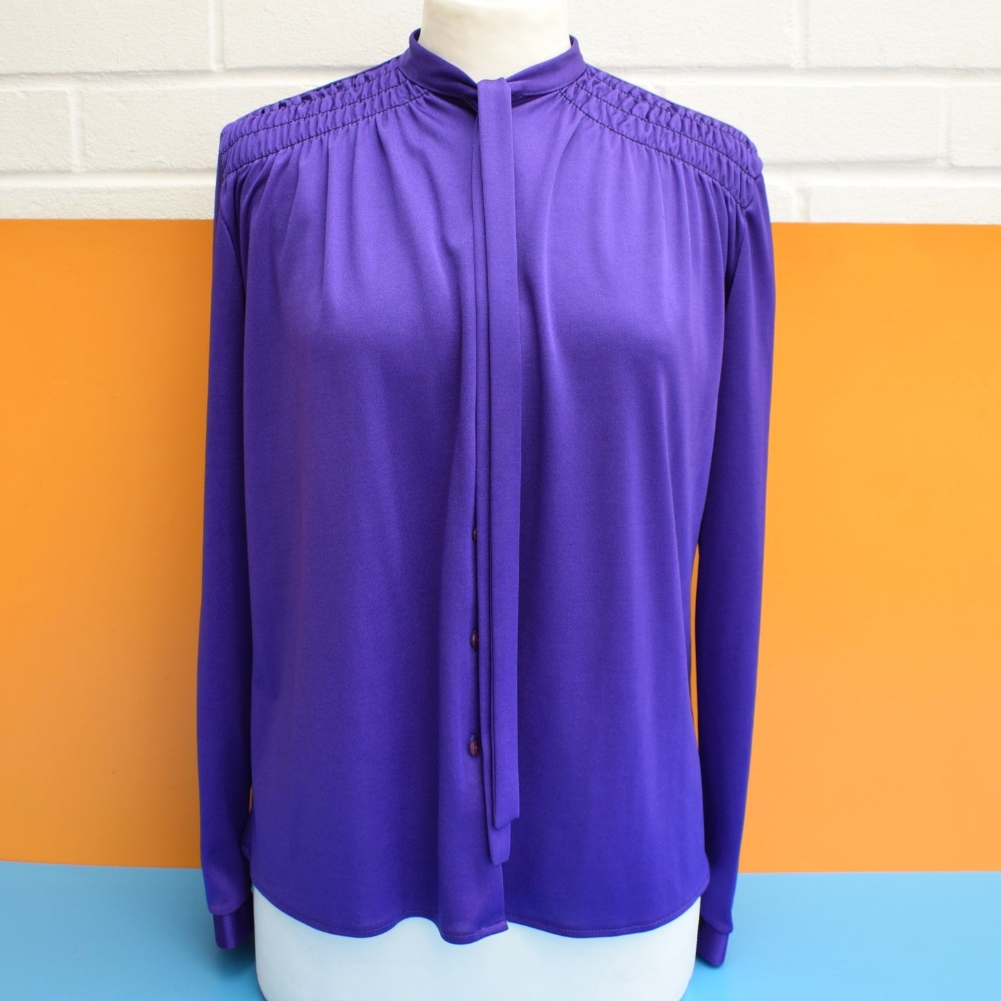 Vintage 1970s Vibrant Purple Pussy Bow Top - St Michael