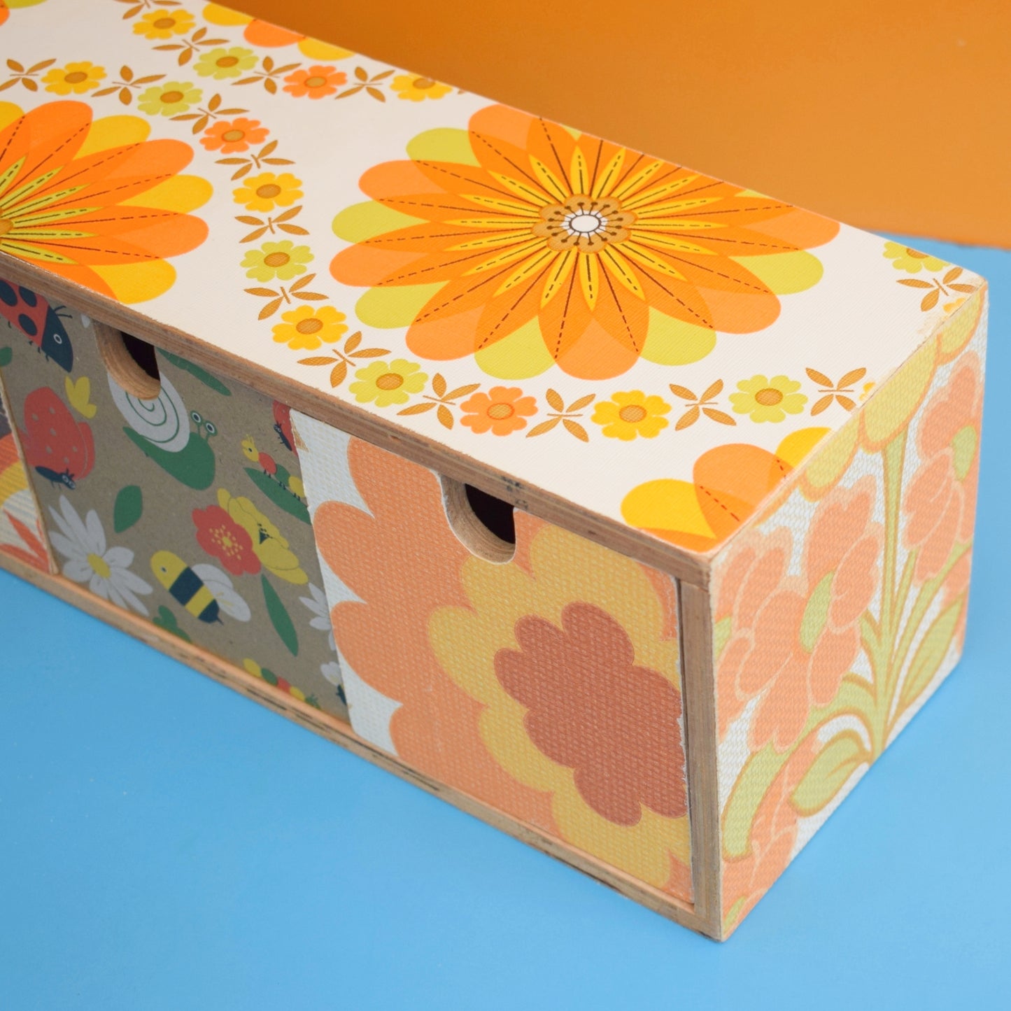 Retro Wooden Long Drawer Unit - Vintage Wallpapers - Patchwork