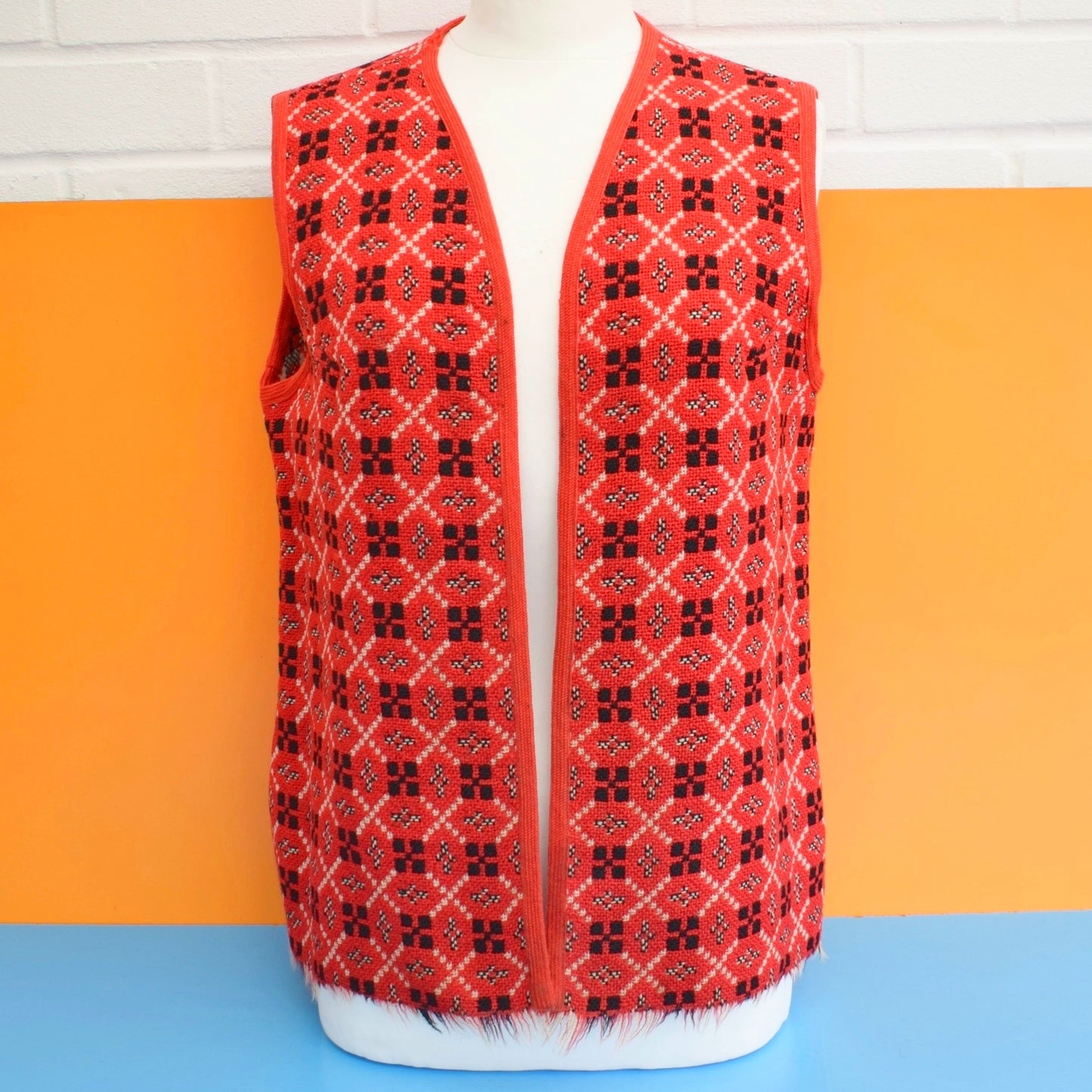 Vintage 1960s Welsh Tapestry Waistcoat - Reversible Red