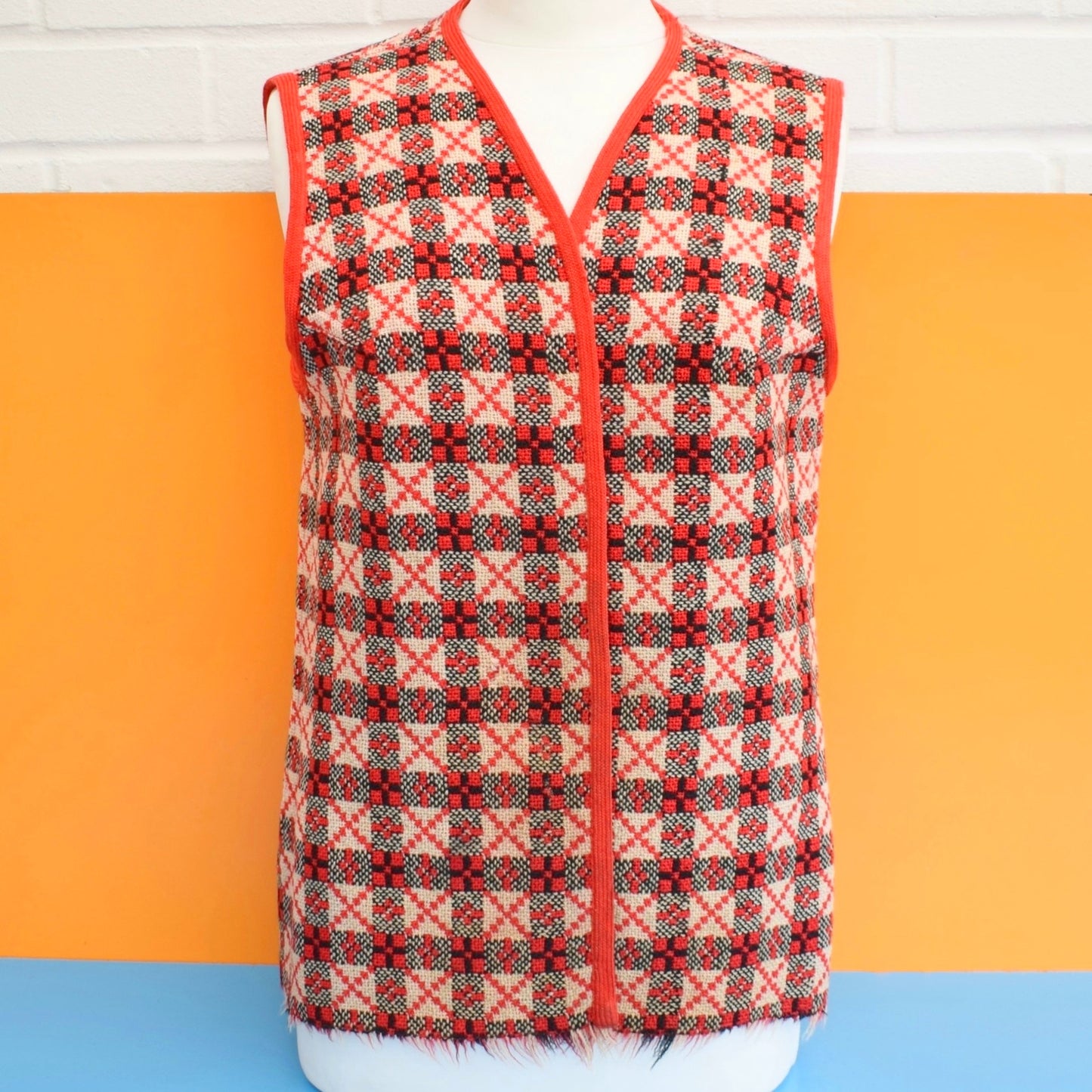 Vintage 1960s Welsh Tapestry Waistcoat - Reversible Red