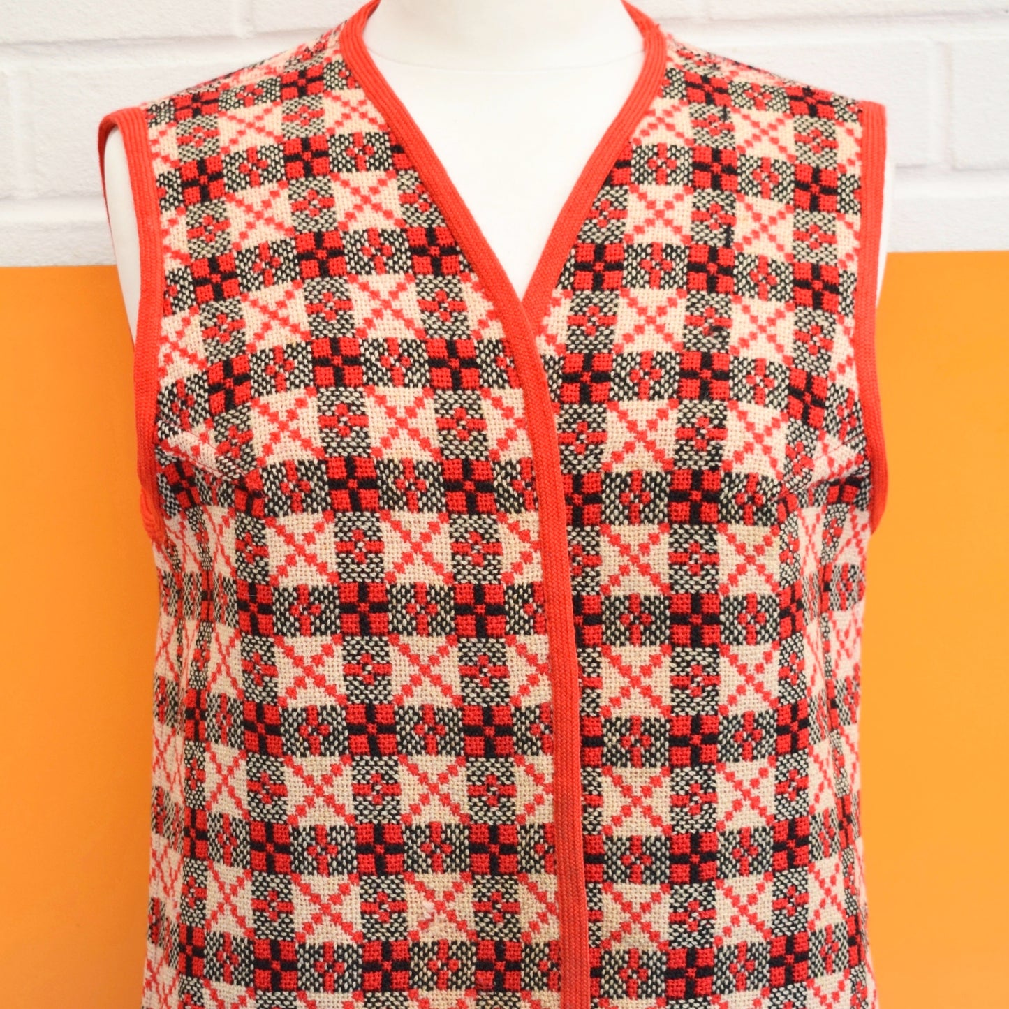 Vintage 1960s Welsh Tapestry Waistcoat - Reversible Red