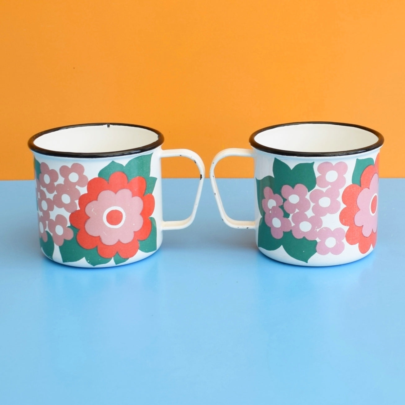 Vintage 1960s Enamel Mug - Finel Arabia - Elisa- Pink Flower