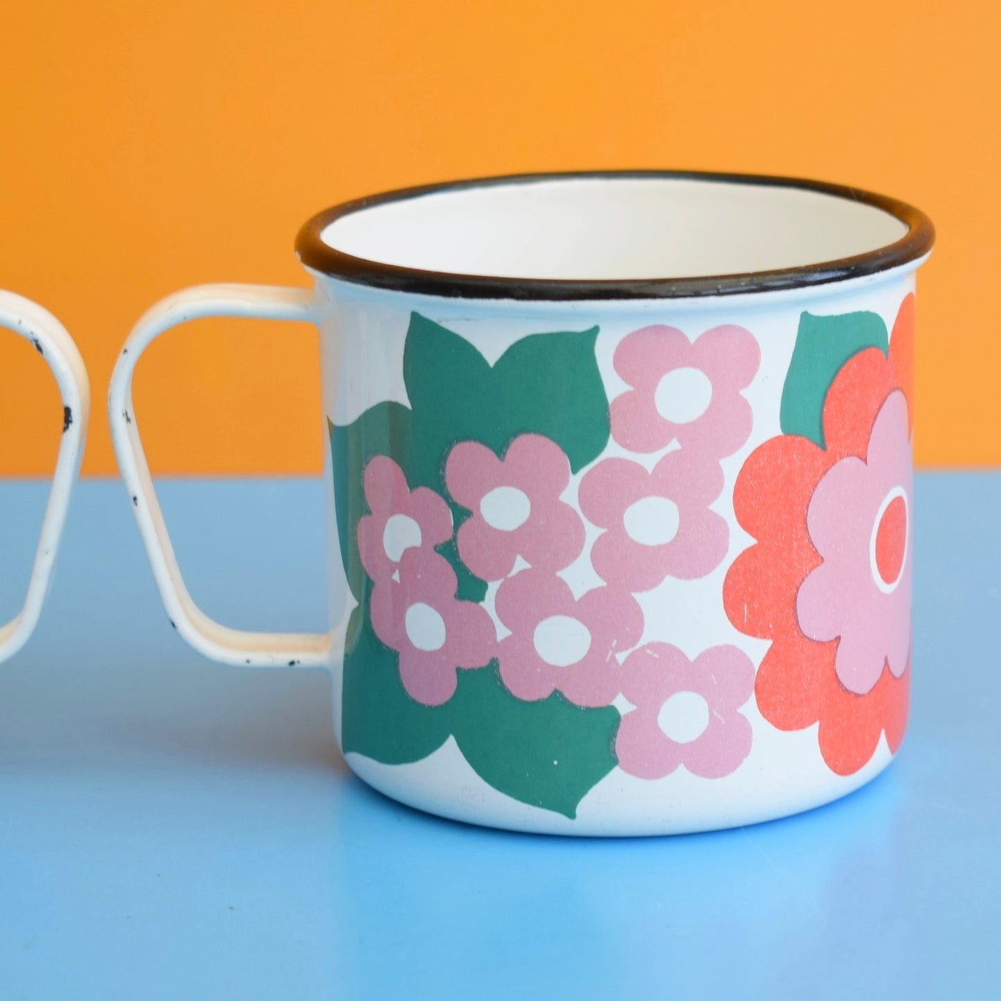 Vintage 1960s Enamel Mug - Finel Arabia - Elisa- Pink Flower