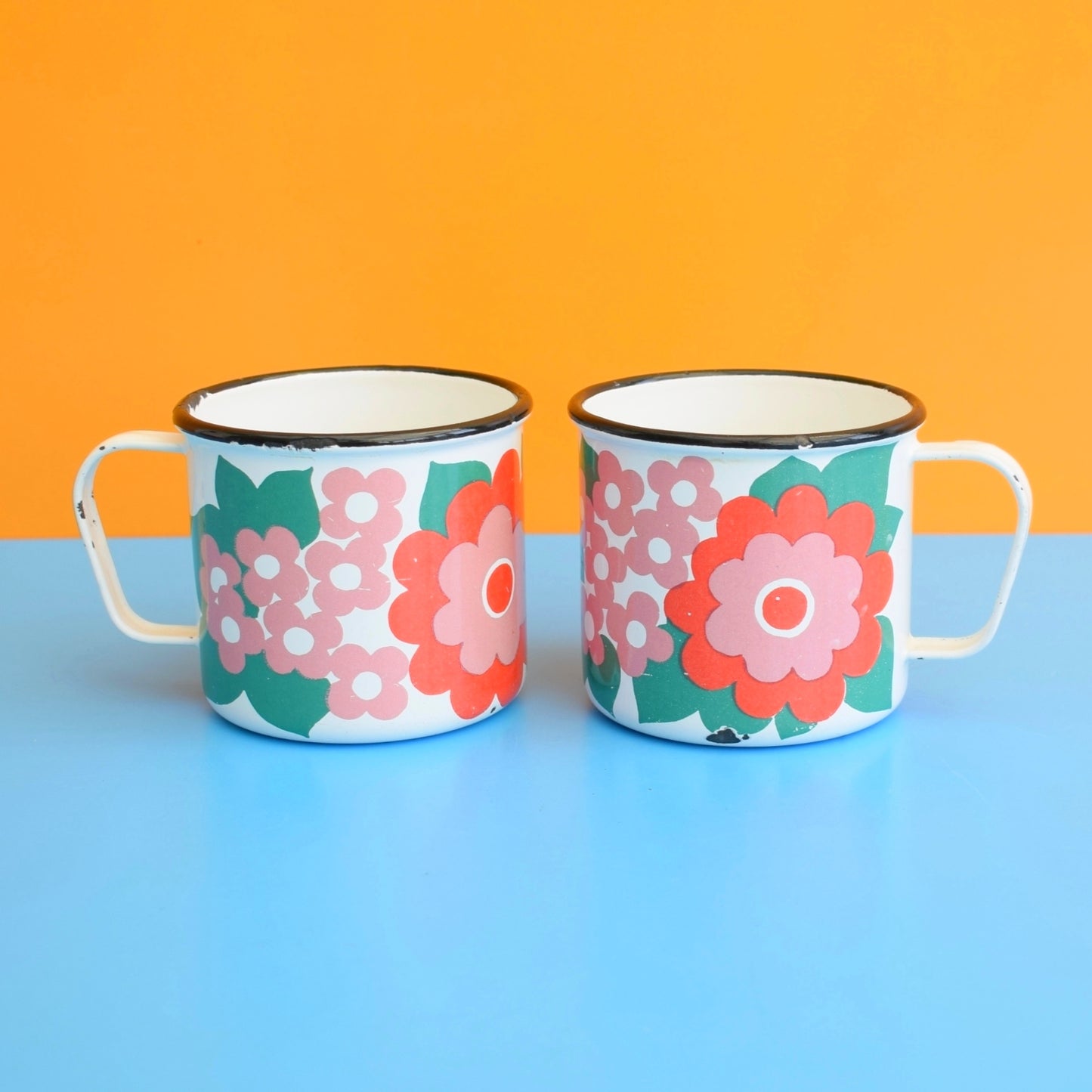Vintage 1960s Enamel Mug - Finel Arabia - Elisa- Pink Flower