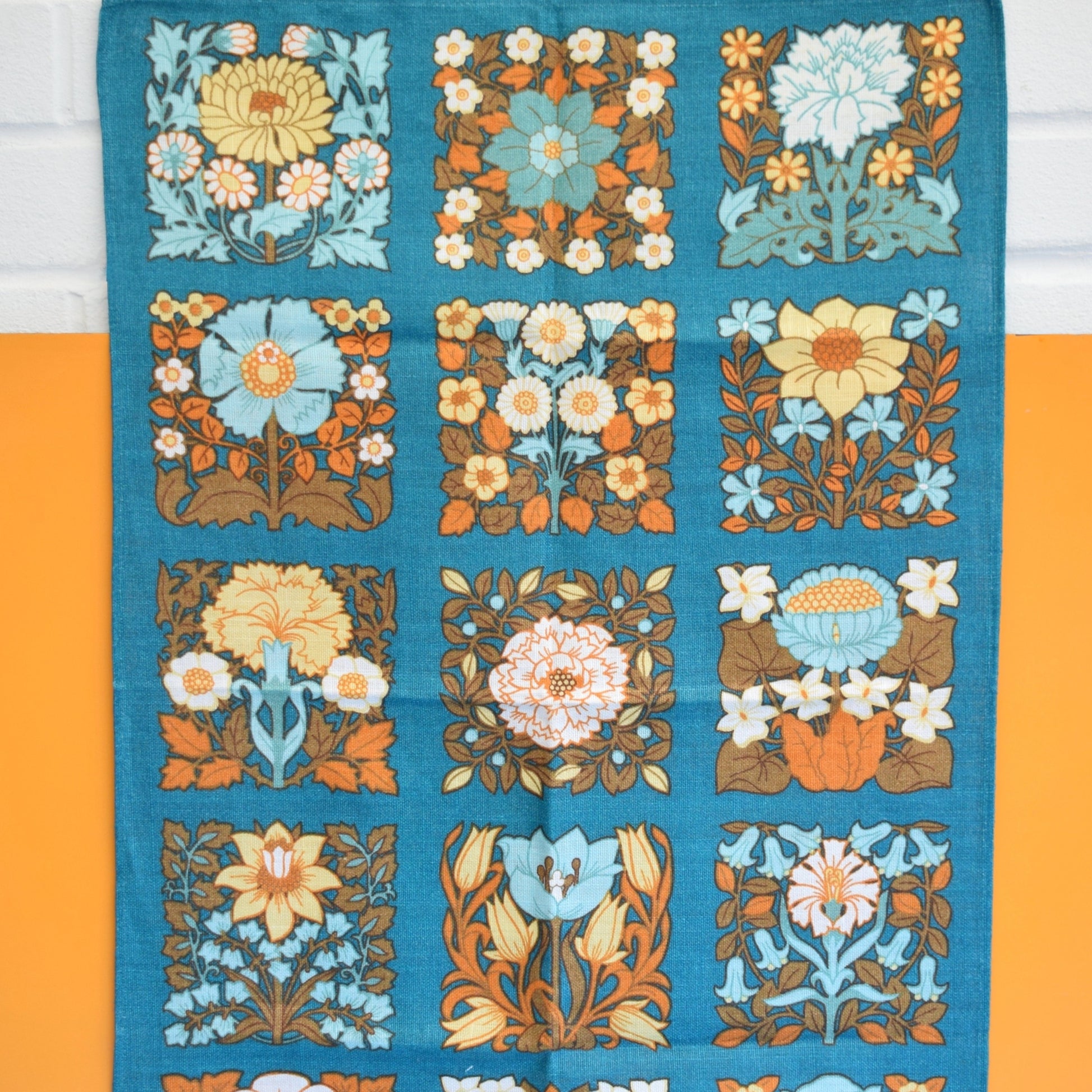 Vintage 1970s Tea Towel - Teal - Tulip Patch By Ulster by Vintage