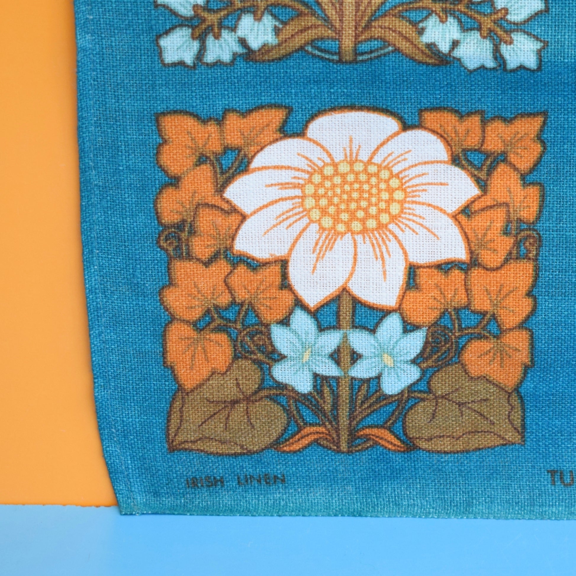Vintage 1970s Tea Towel - Teal - Tulip Patch By Ulster by Vintage