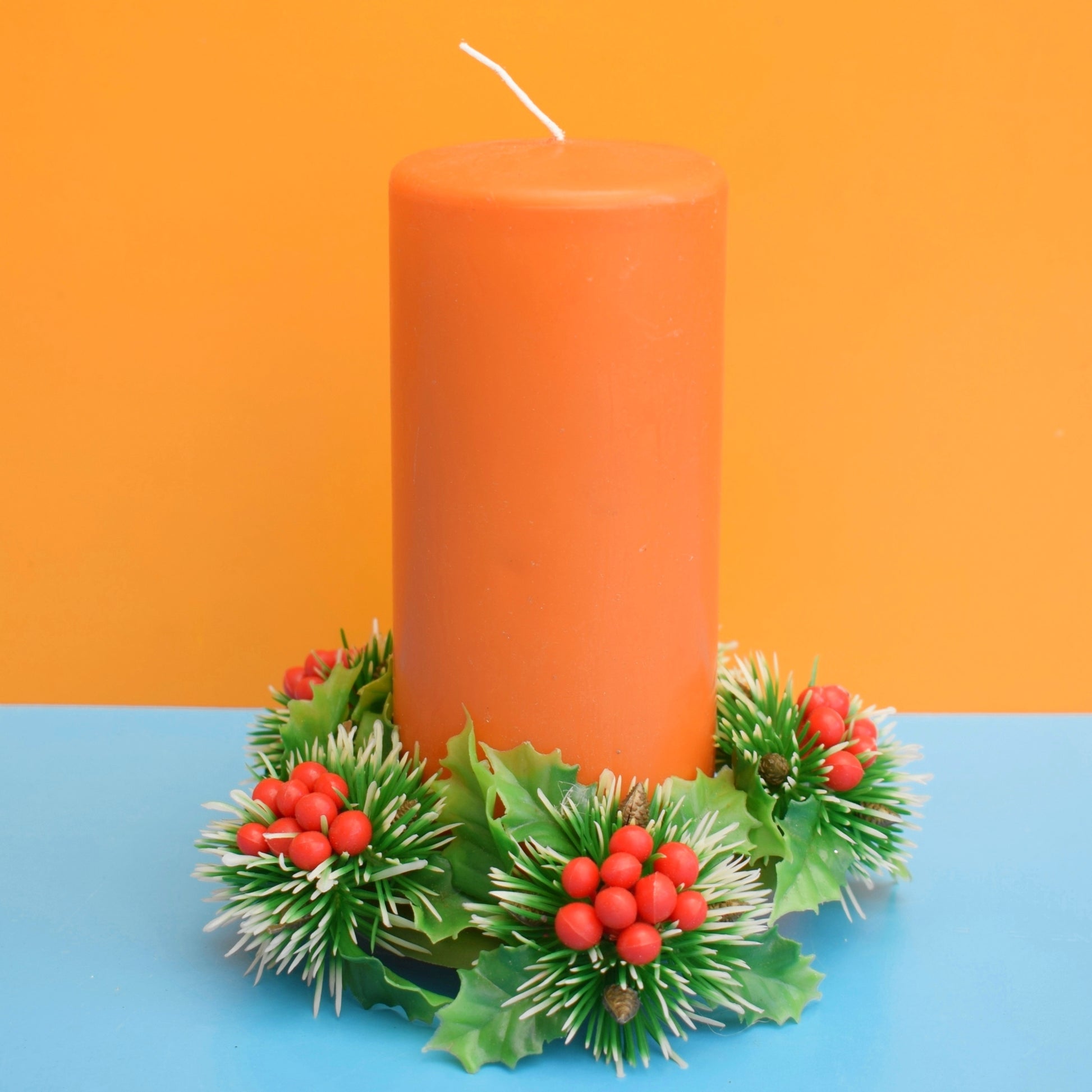Vintage 1970s Kitsch Christmas Candle Ring & Candle by Pineapple Retro