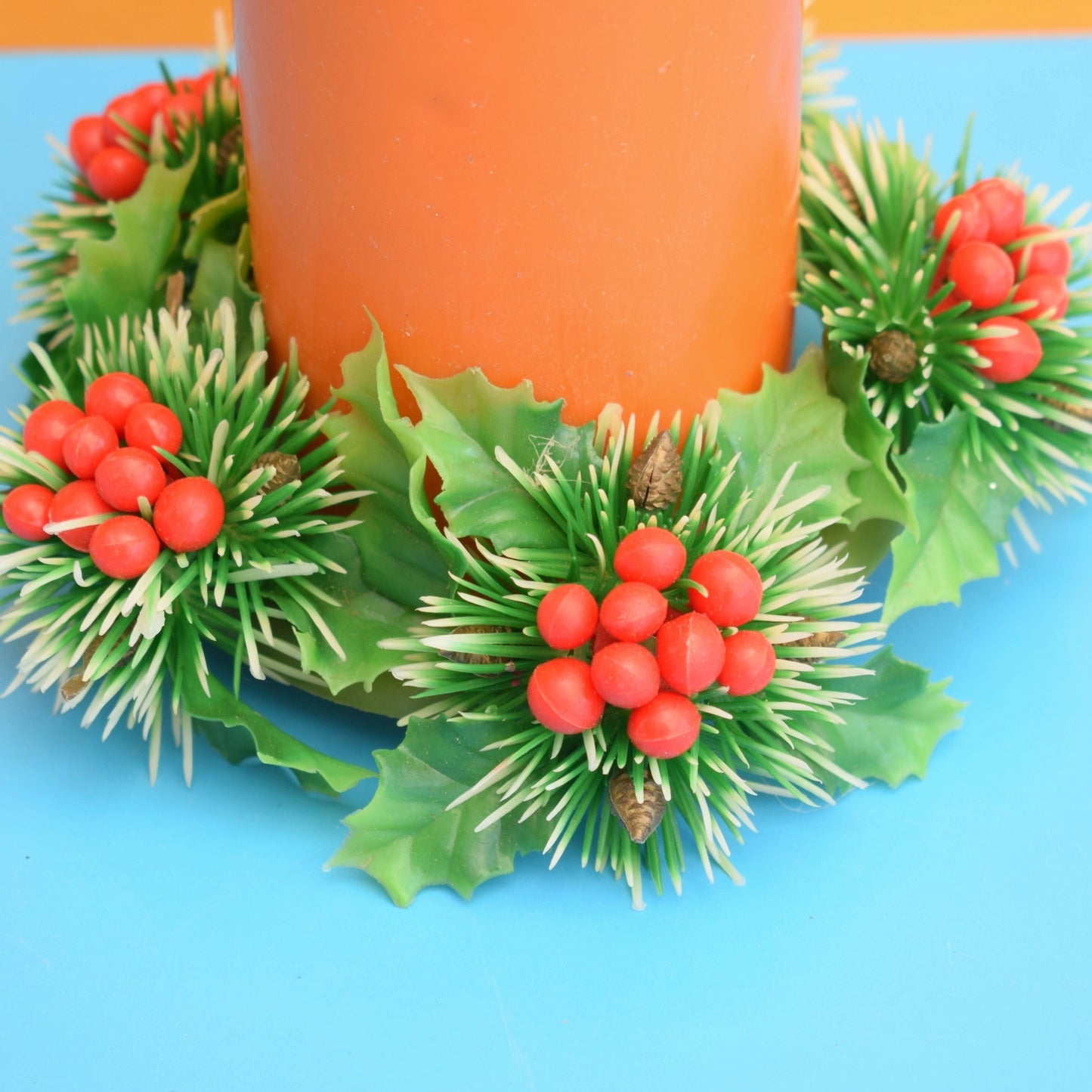 Vintage 1970s Kitsch Christmas Candle Ring & Candle by Pineapple Retro