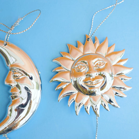 Vintage 1990s Sun & Moon Plastic Christmas Decorations - Silver by Pineapple Retro