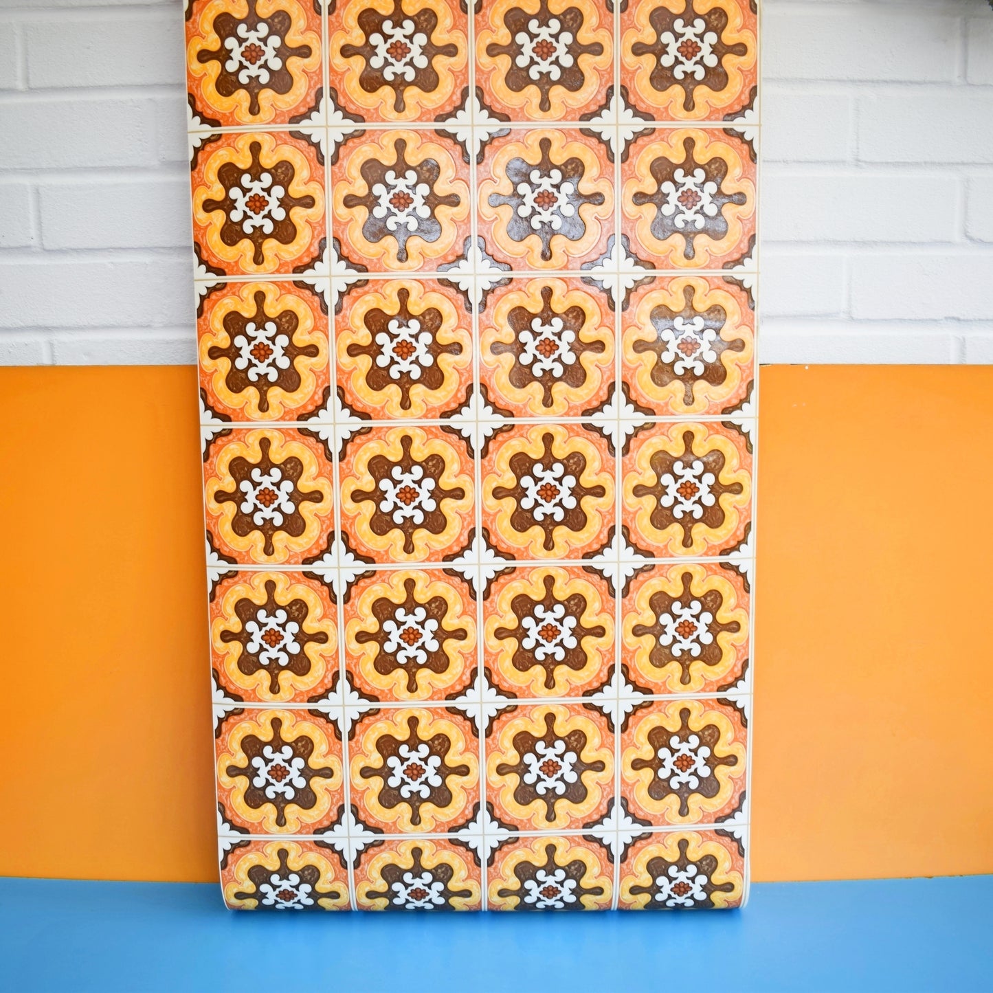 Vintage 1970s Padded / Contoured Vinyl Wallpaper- Orange